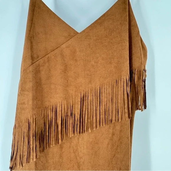 Faux Suede Fringe Dress Sleeveless Western‎ Style Brown - Picture 5 of 10